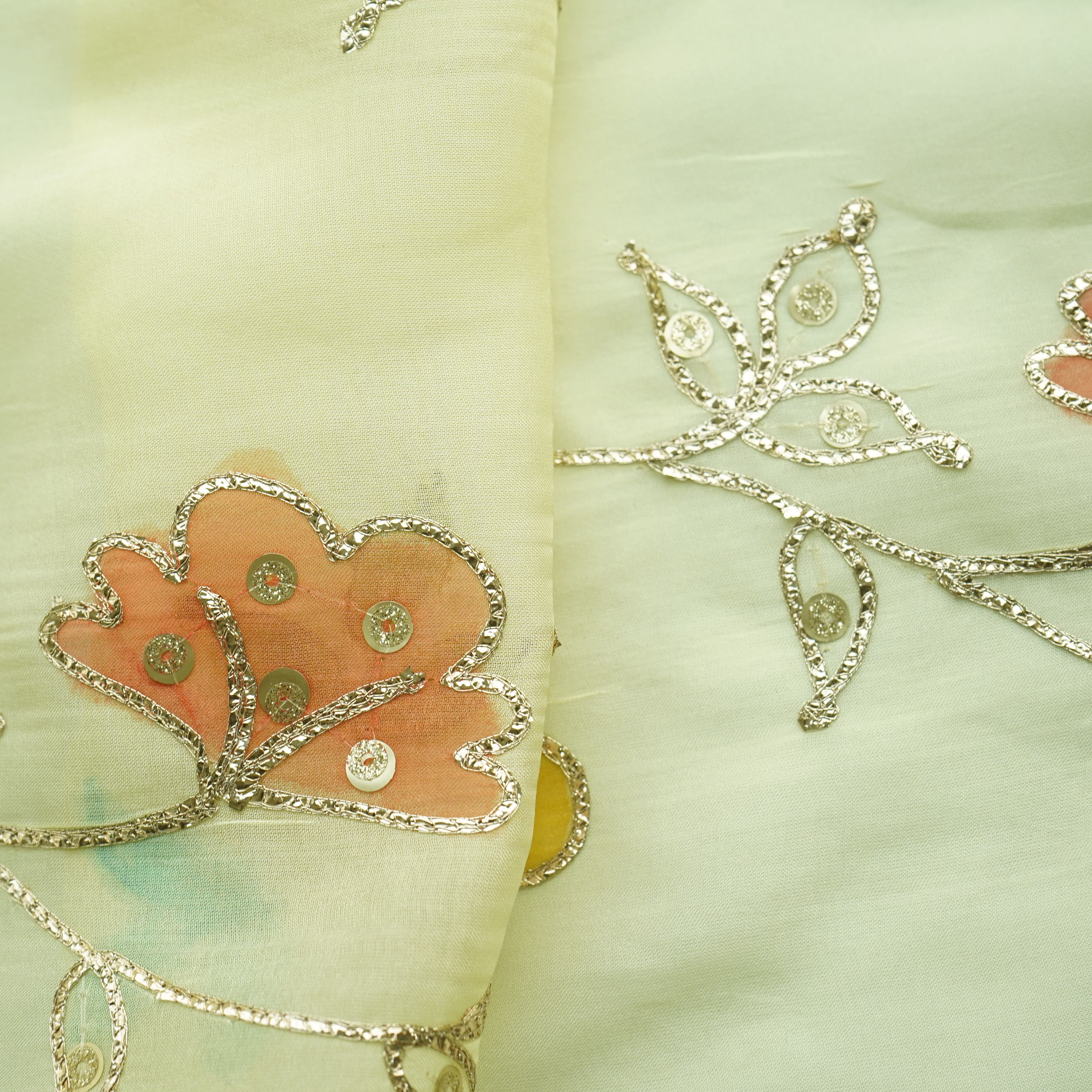 Light Yellow Gota Embroidery Orangza Fabric