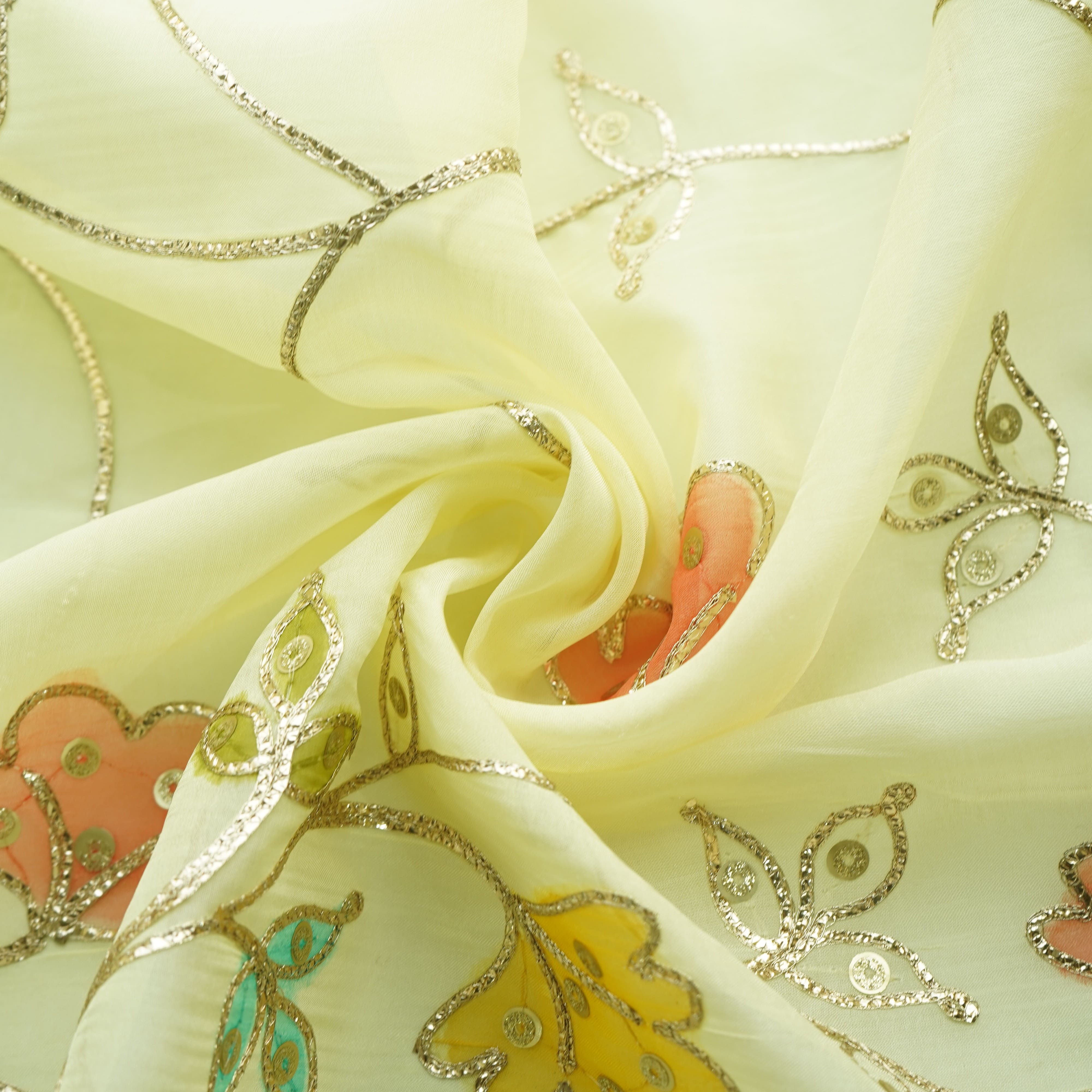 Light Yellow Gota Embroidery Orangza Fabric