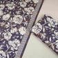 Navy Blue & White Floral Print Cotton Fabric OG-30314