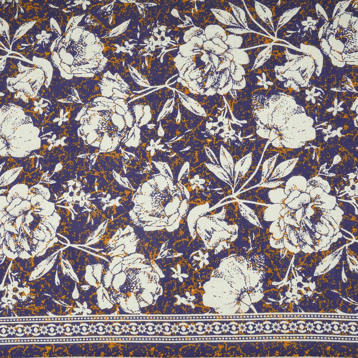 Navy Blue & White Floral Print Cotton Fabric OG-30314