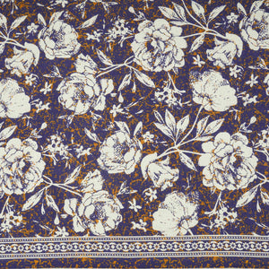 Navy Blue & White Floral Print Cotton Fabric OG-30314 - TradeUNO