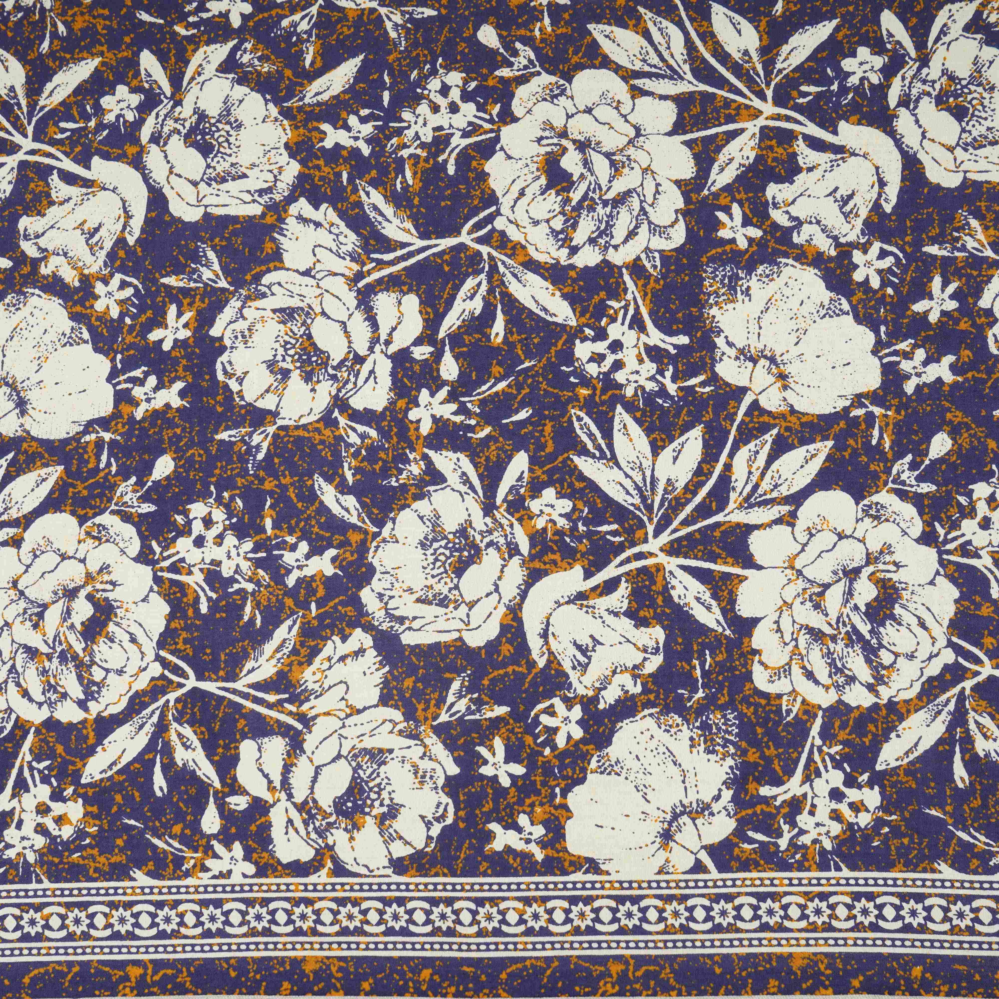 Navy Blue & White Floral Print Cotton Fabric OG-30314 - TradeUNO