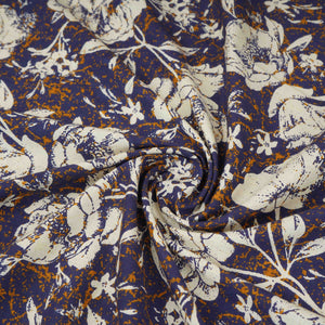 Navy Blue & White Floral Print Cotton Fabric OG-30314 - TradeUNO