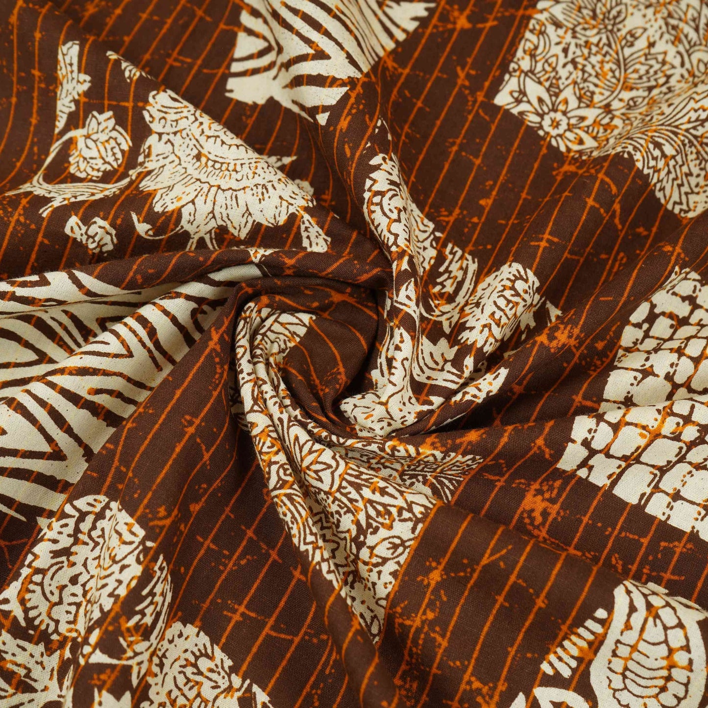 Brown & White Batik Print Cotton Fabric OG-30322