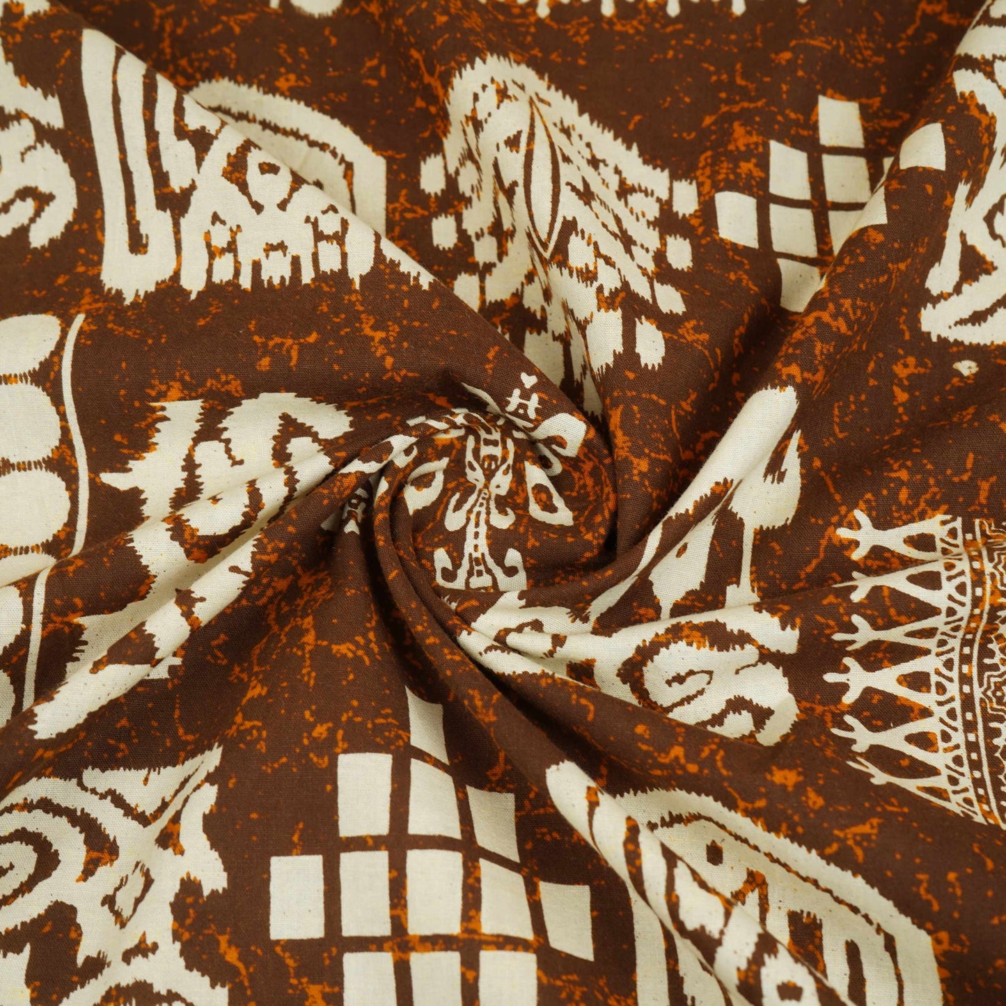 Brown & White Batik Print Cotton Fabric OG-30321