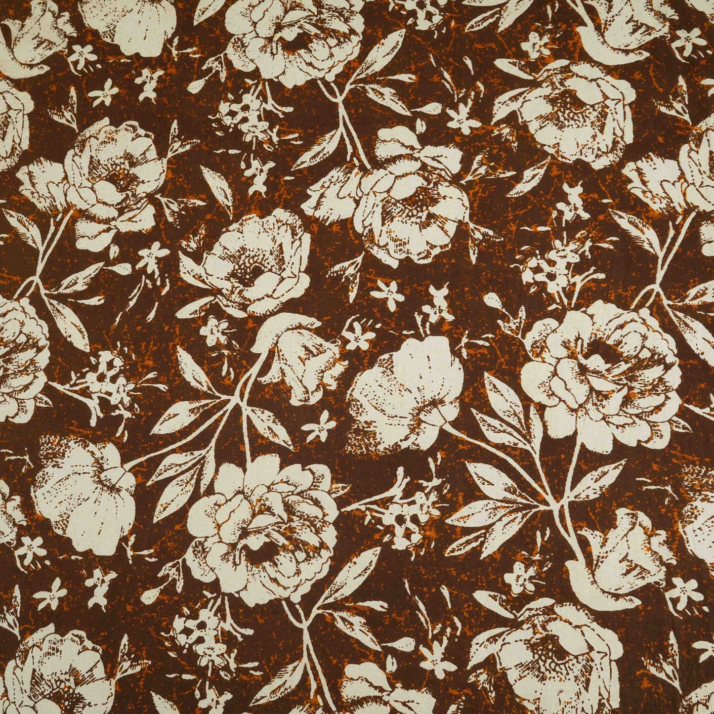 Brown & White Floral Print Cotton Fabric OG-30312