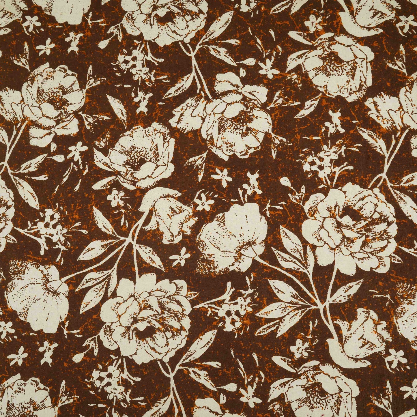 Brown & White Floral Print Cotton Fabric OG-30312