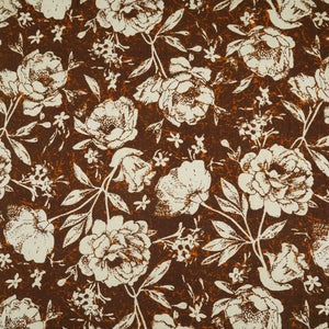 Brown & White Floral Print Cotton Fabric OG-30312 - TradeUNO