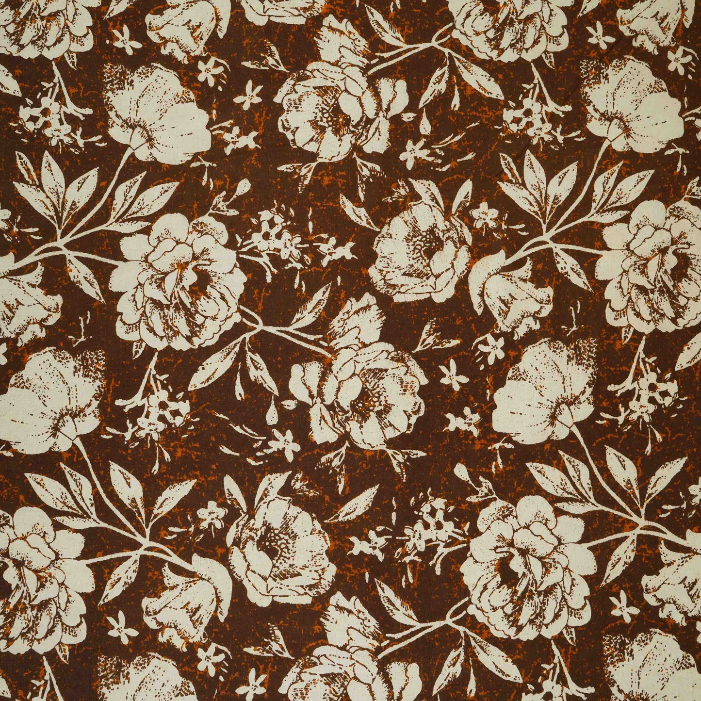 Brown & White Floral Print Cotton Fabric OG-30312