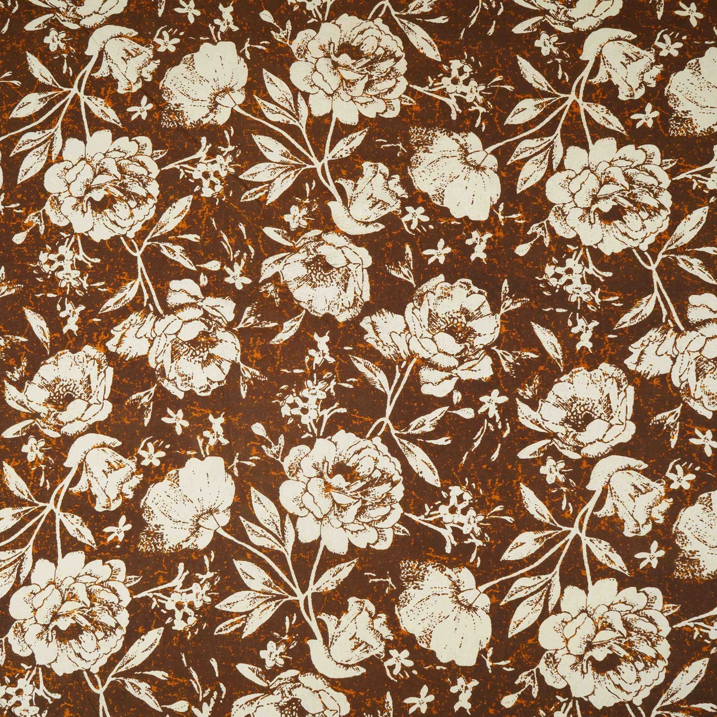 Brown & White Floral Print Cotton Fabric OG-30312