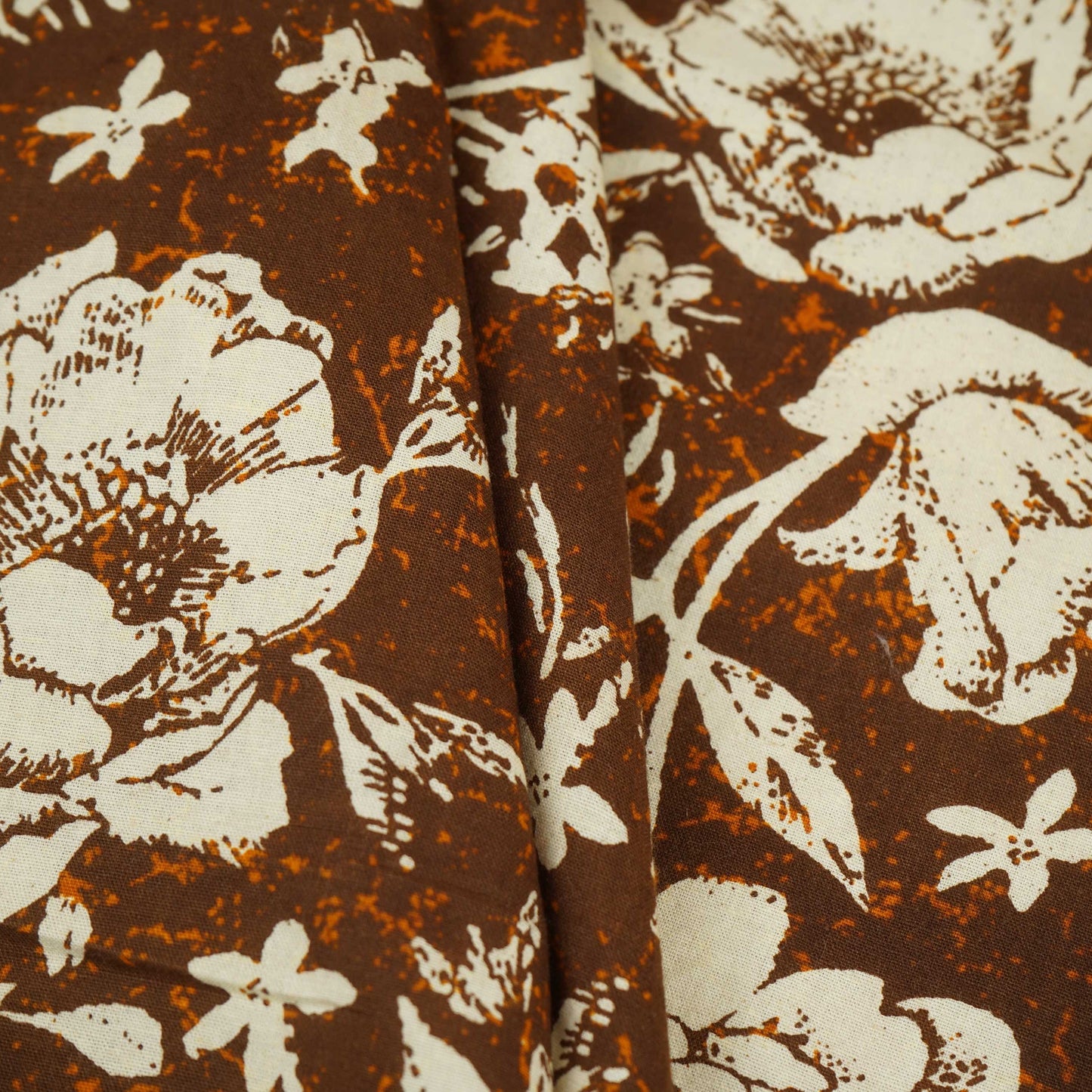 Brown & White Floral Print Cotton Fabric OG-30312