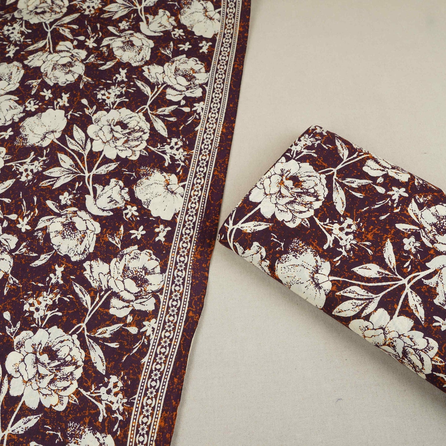 Purple & White Floral Print Cotton Fabric OG-30315