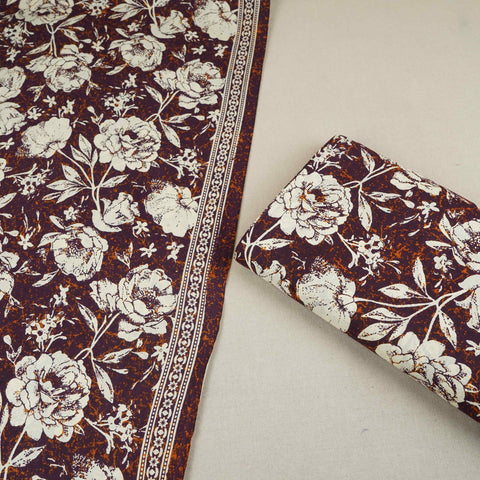 Purple & White Floral Print Cotton Fabric OG-30315