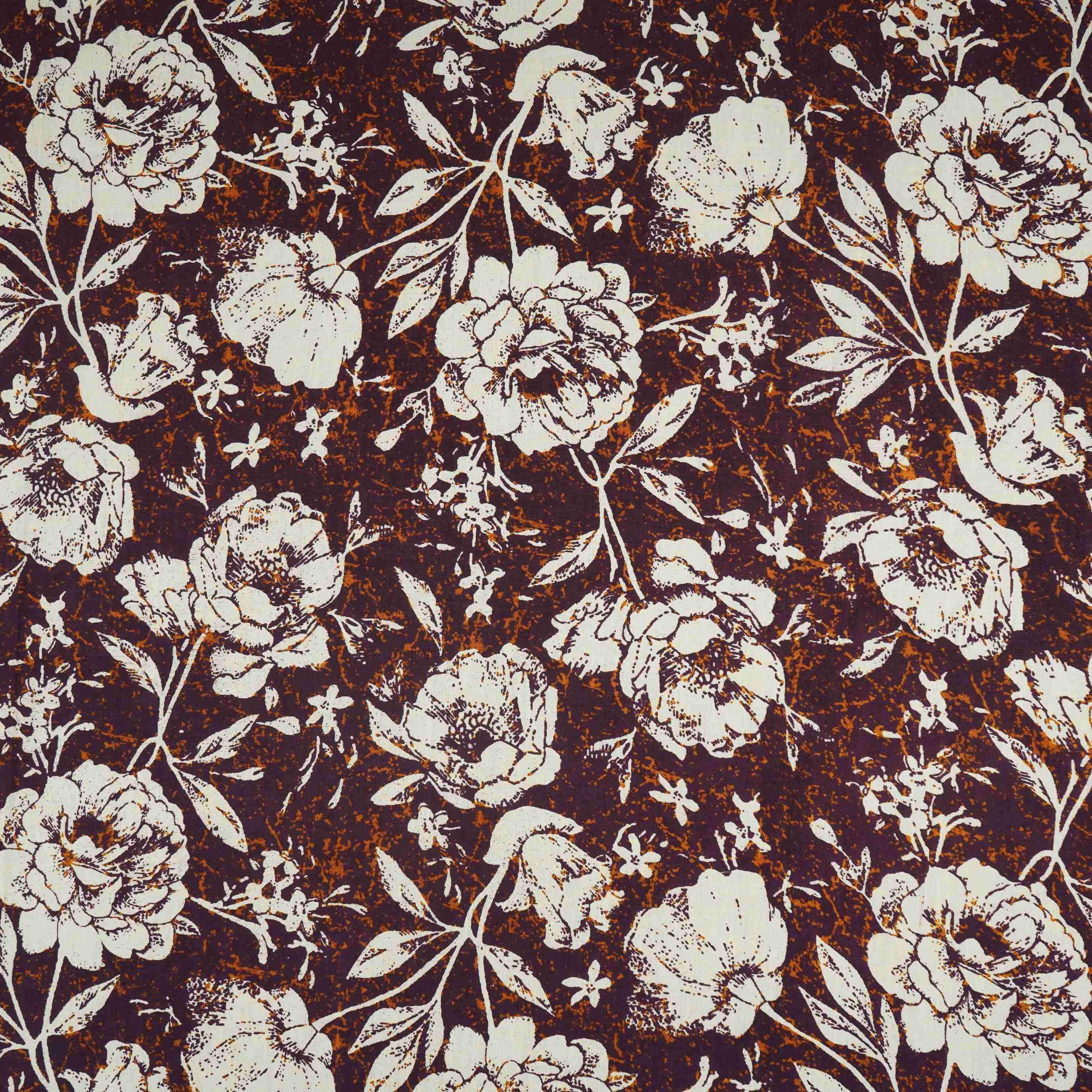 Purple & White Floral Print Cotton Fabric OG-30315 - TradeUNO