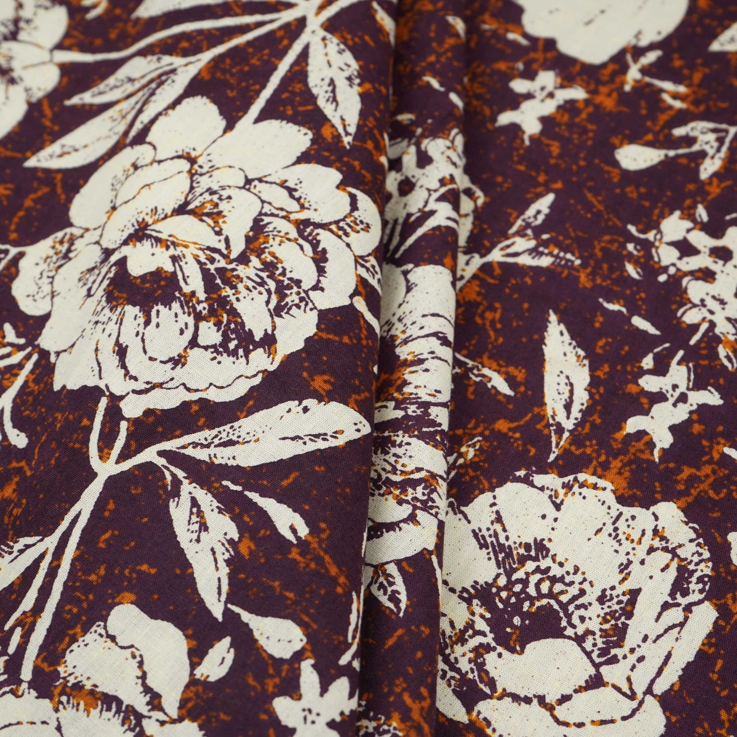 Purple & White Floral Print Cotton Fabric OG-30315