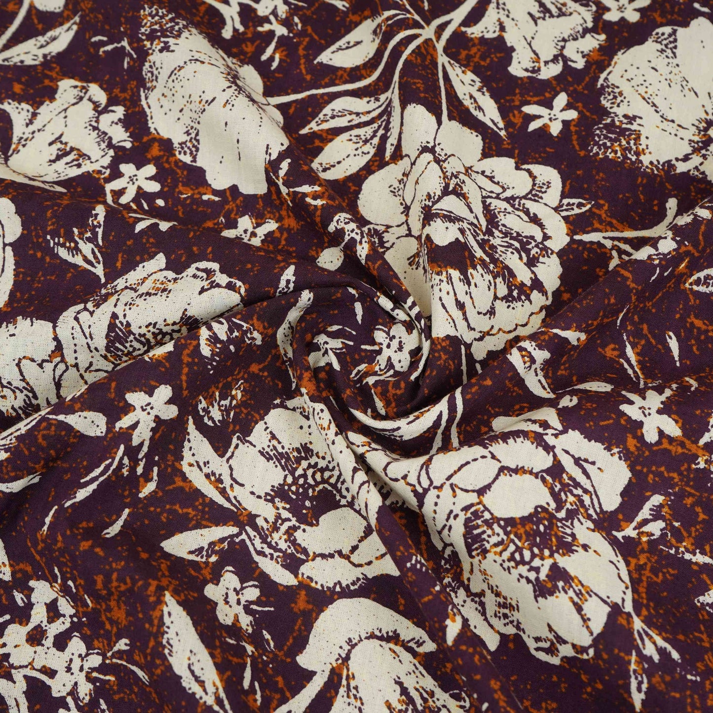 Purple & White Floral Print Cotton Fabric OG-30315