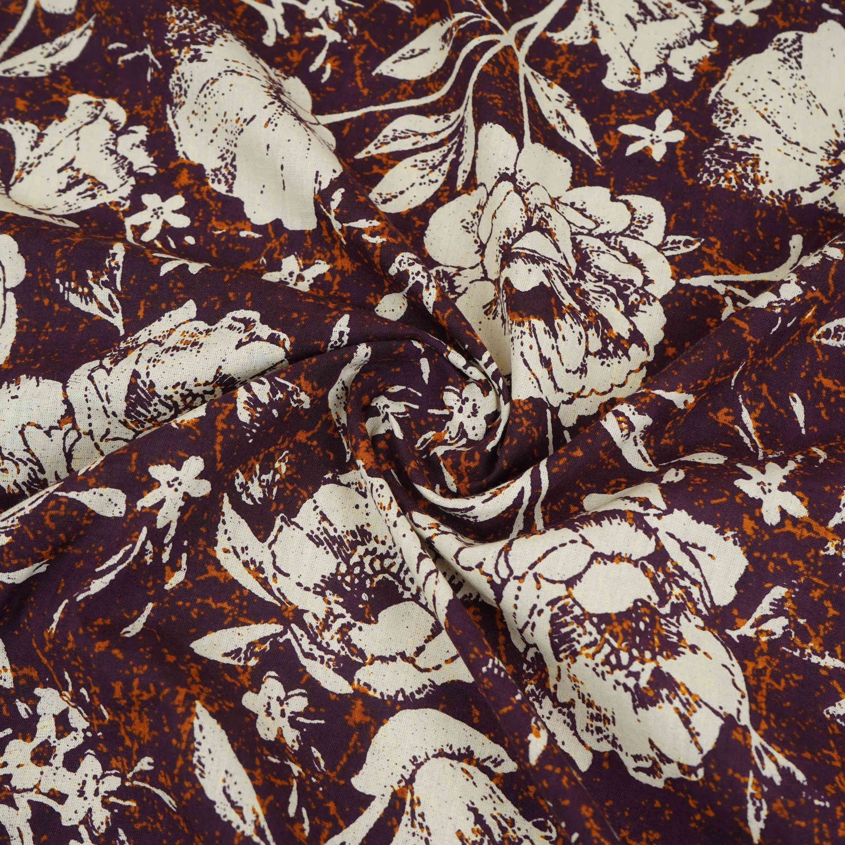 Purple & White Floral Print Cotton Fabric OG-30315 - TradeUNO