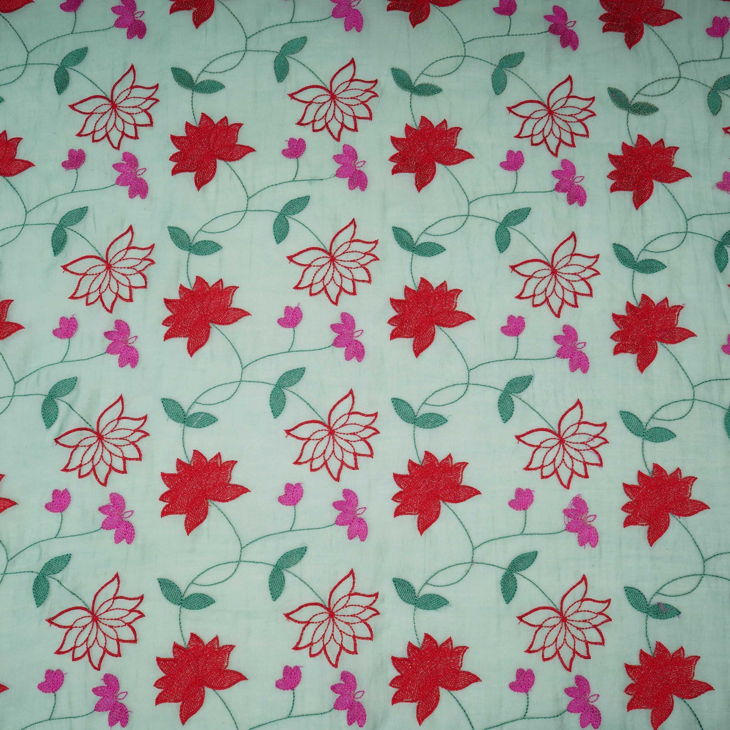 Sea Green floral jaal embroidery Malai Chanderi Fabric SNTF-32231