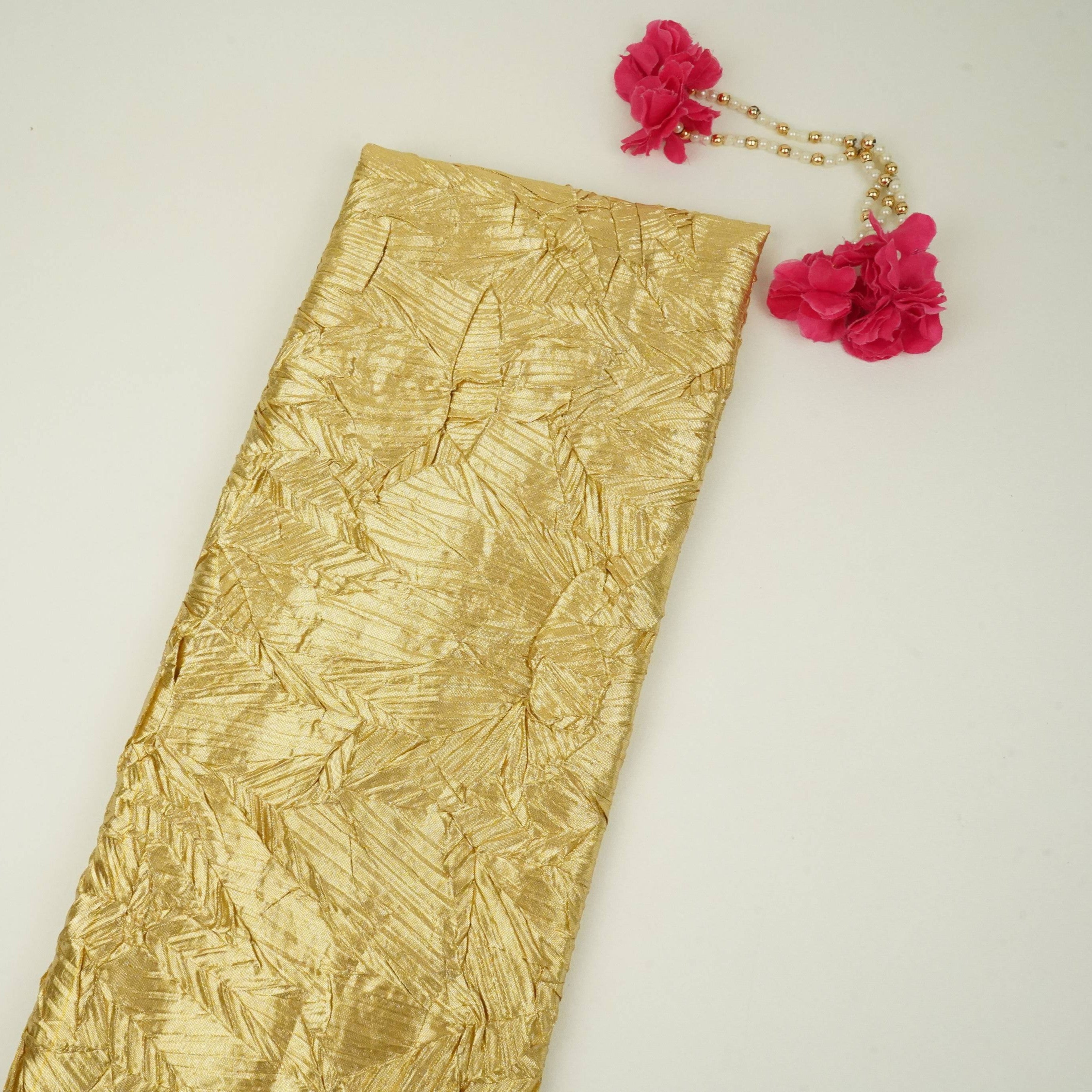 Light Gold Solid Zari Crush Fabric VCL-32267 - TradeUNO