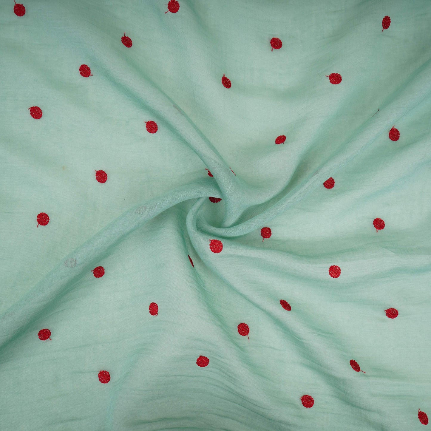 Sea Green Buti embroidery Malai Chanderi Fabric SNTF-32232