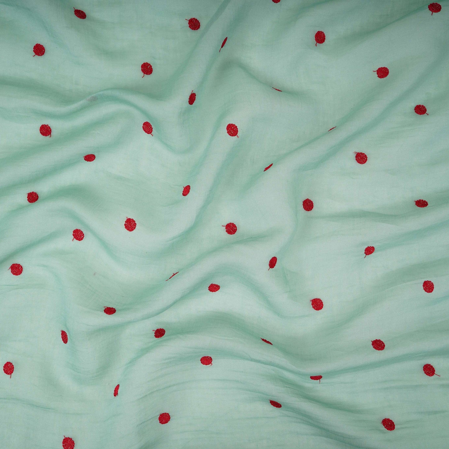 Sea Green Buti embroidery Malai Chanderi Fabric SNTF-32232