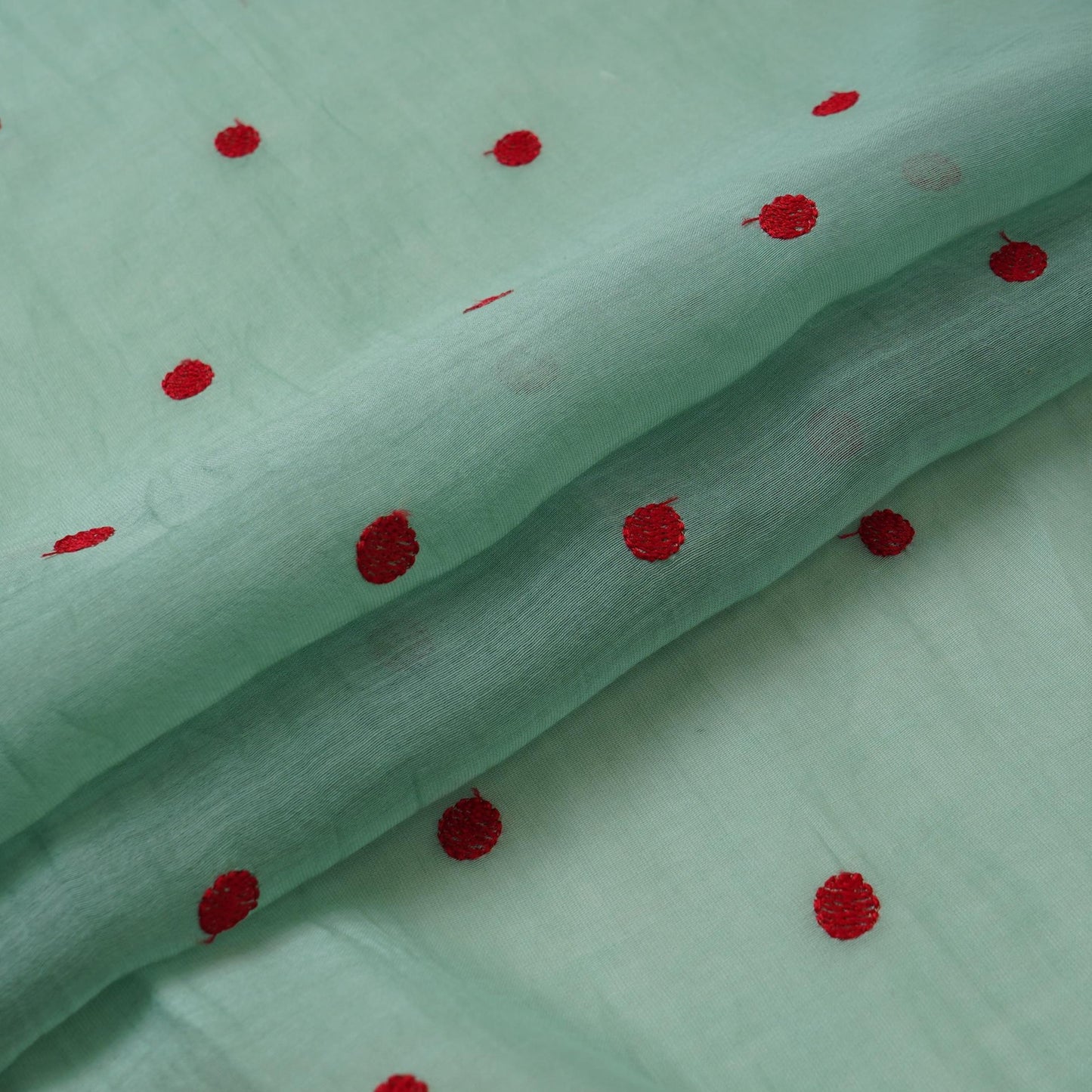 Sea Green Buti embroidery Malai Chanderi Fabric SNTF-32232