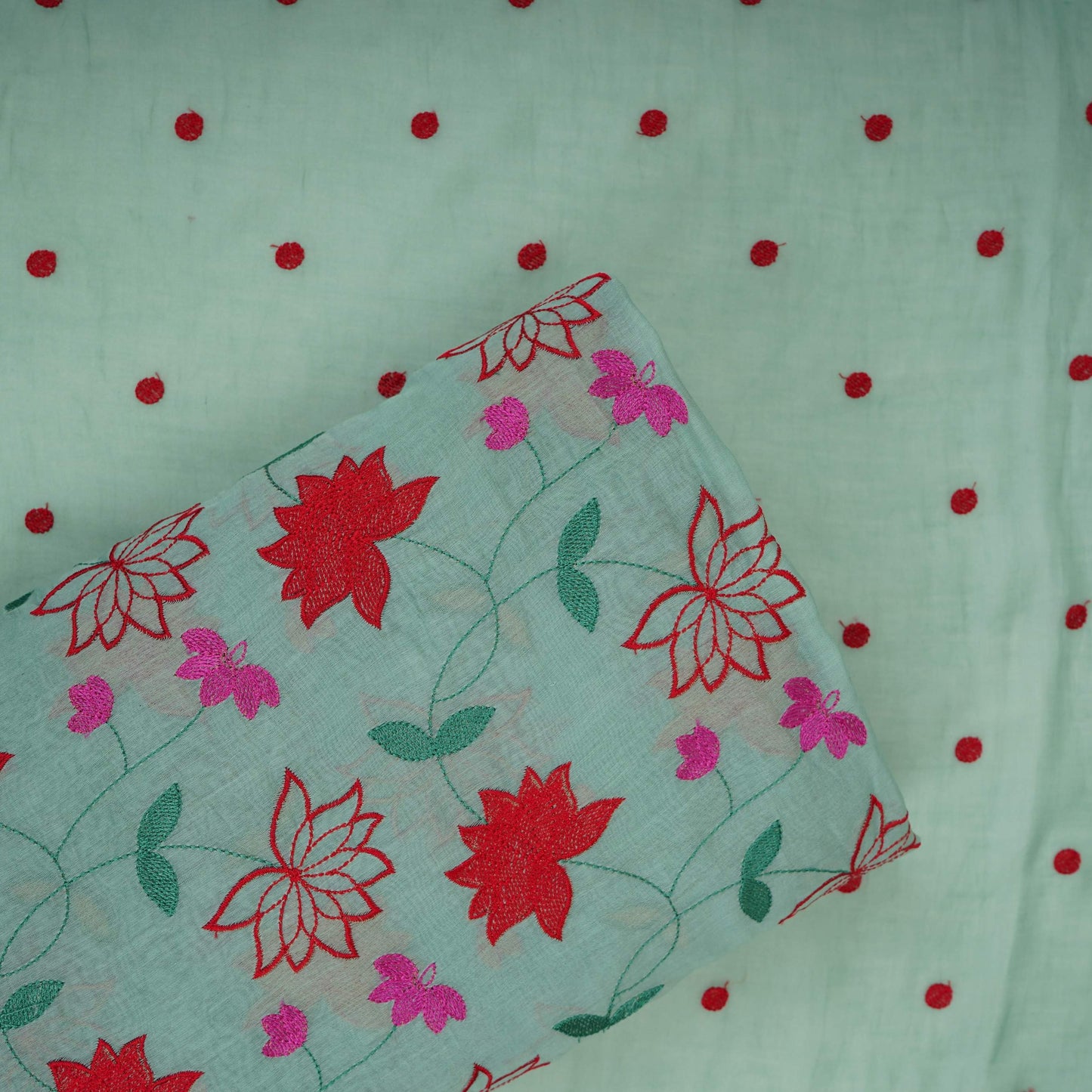 Sea Green Buti embroidery Malai Chanderi Fabric SNTF-32232