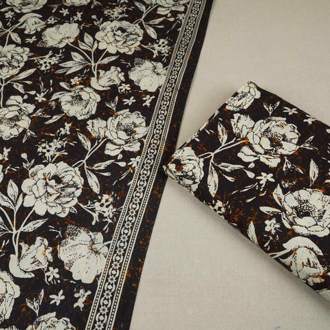 Black & White Floral Print Cotton Fabric OG-30316