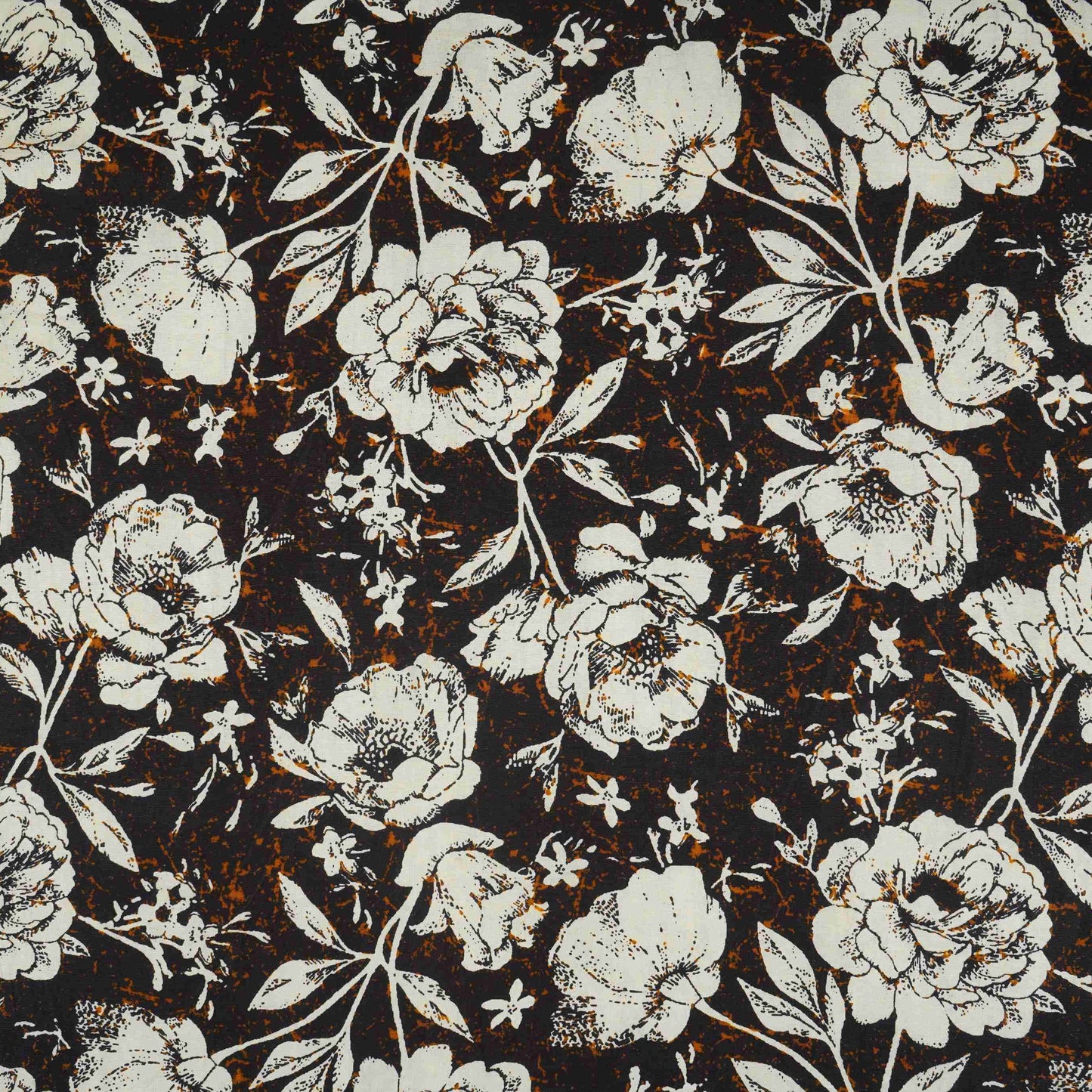 Black & White Floral Print Cotton Fabric OG-30316