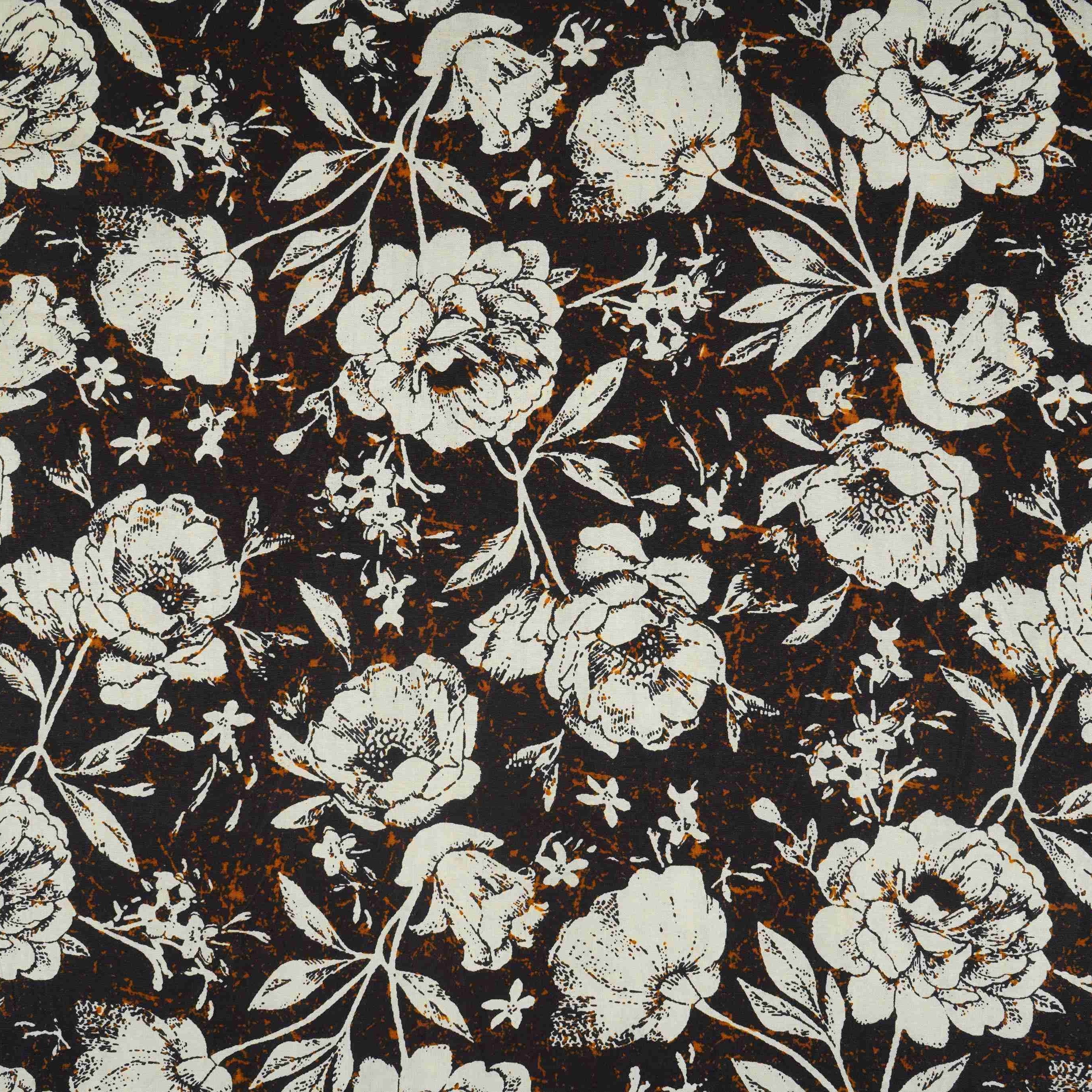Black & White Floral Print Cotton Fabric OG-30316 - TradeUNO