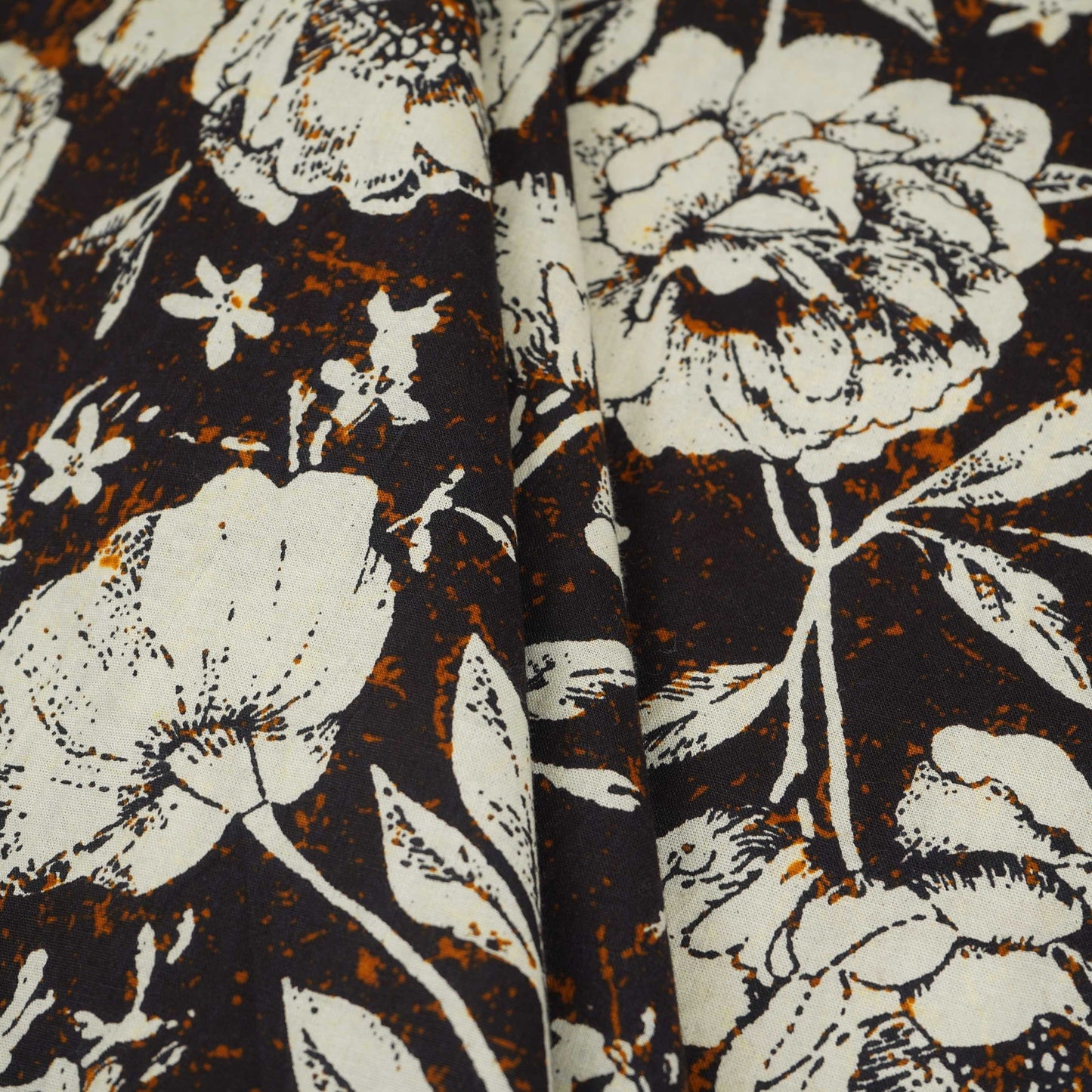 Black & White Floral Print Cotton Fabric OG-30316