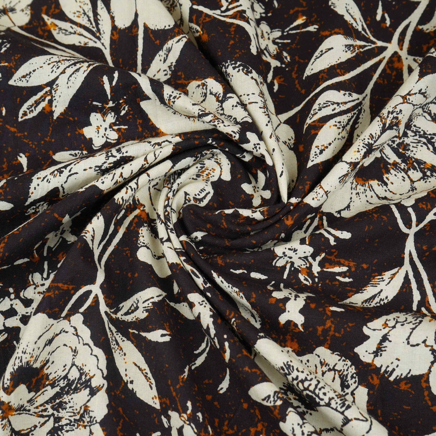 Black & White Floral Print Cotton Fabric OG-30316