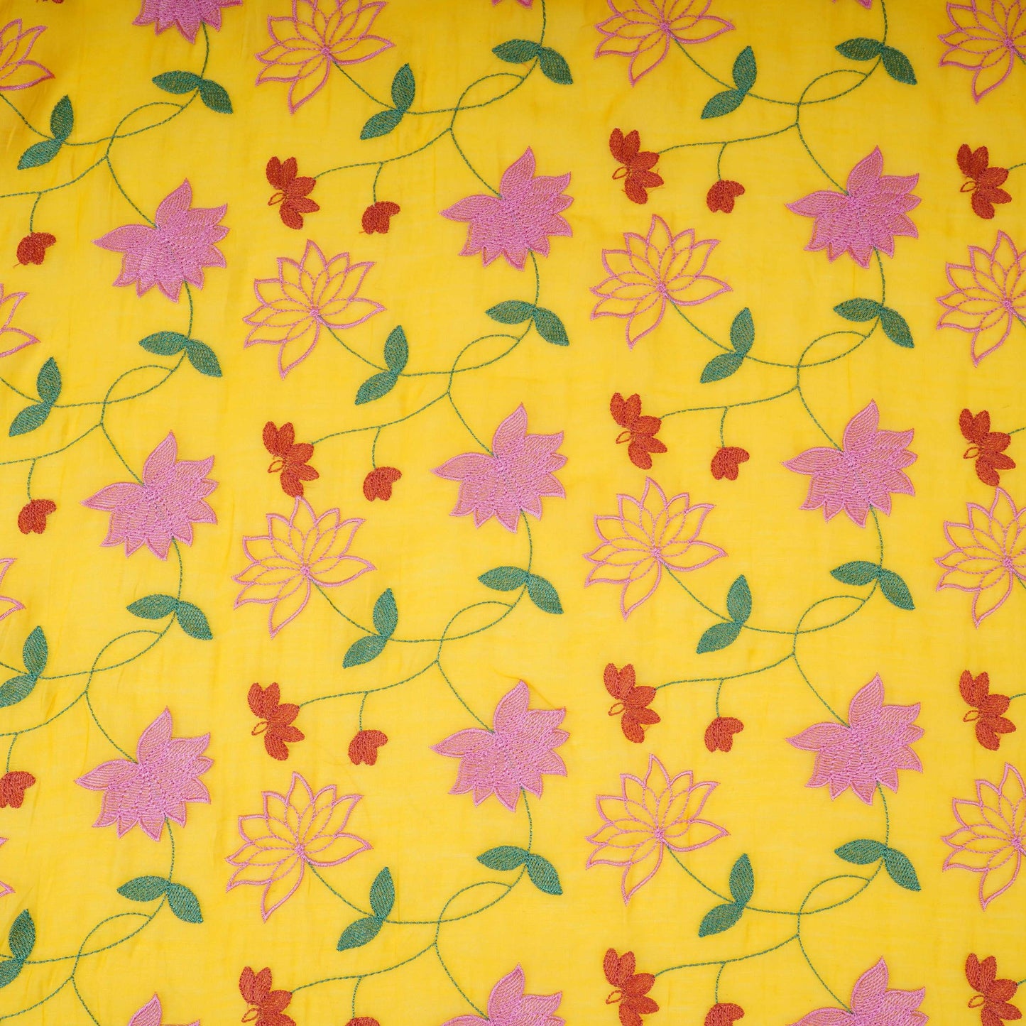 Mustard Yellow floral jaal embroidery Malai Chanderi Fabric SNTF-32227