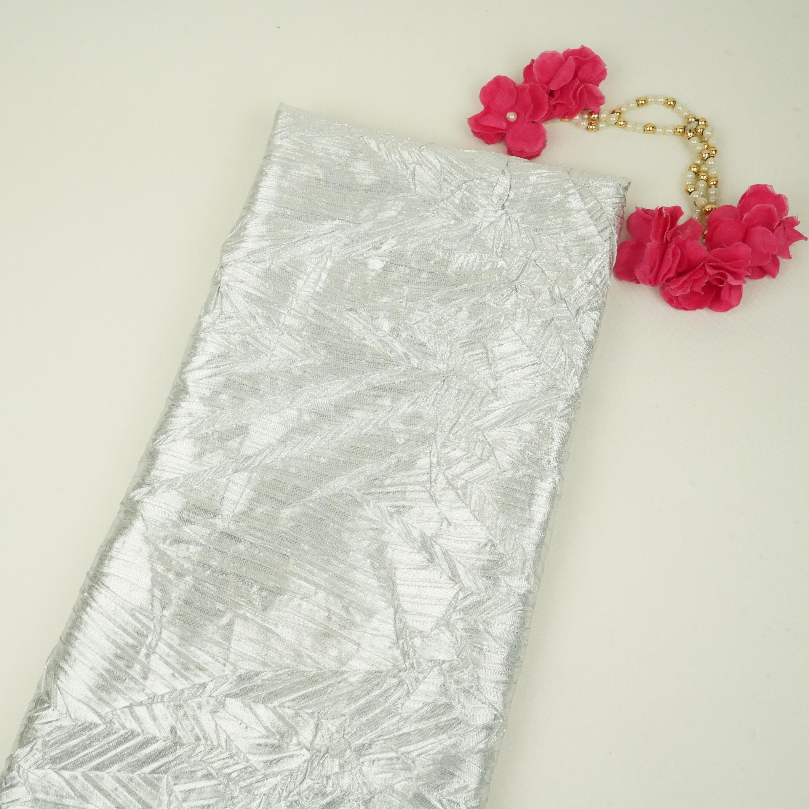 Silver Solid Zari Crush Fabric VCL-32266 - TradeUNO