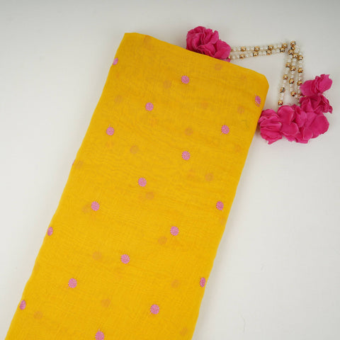 Mustard Yellow Buti embroidery Malai Chanderi Fabric SNTF-32228