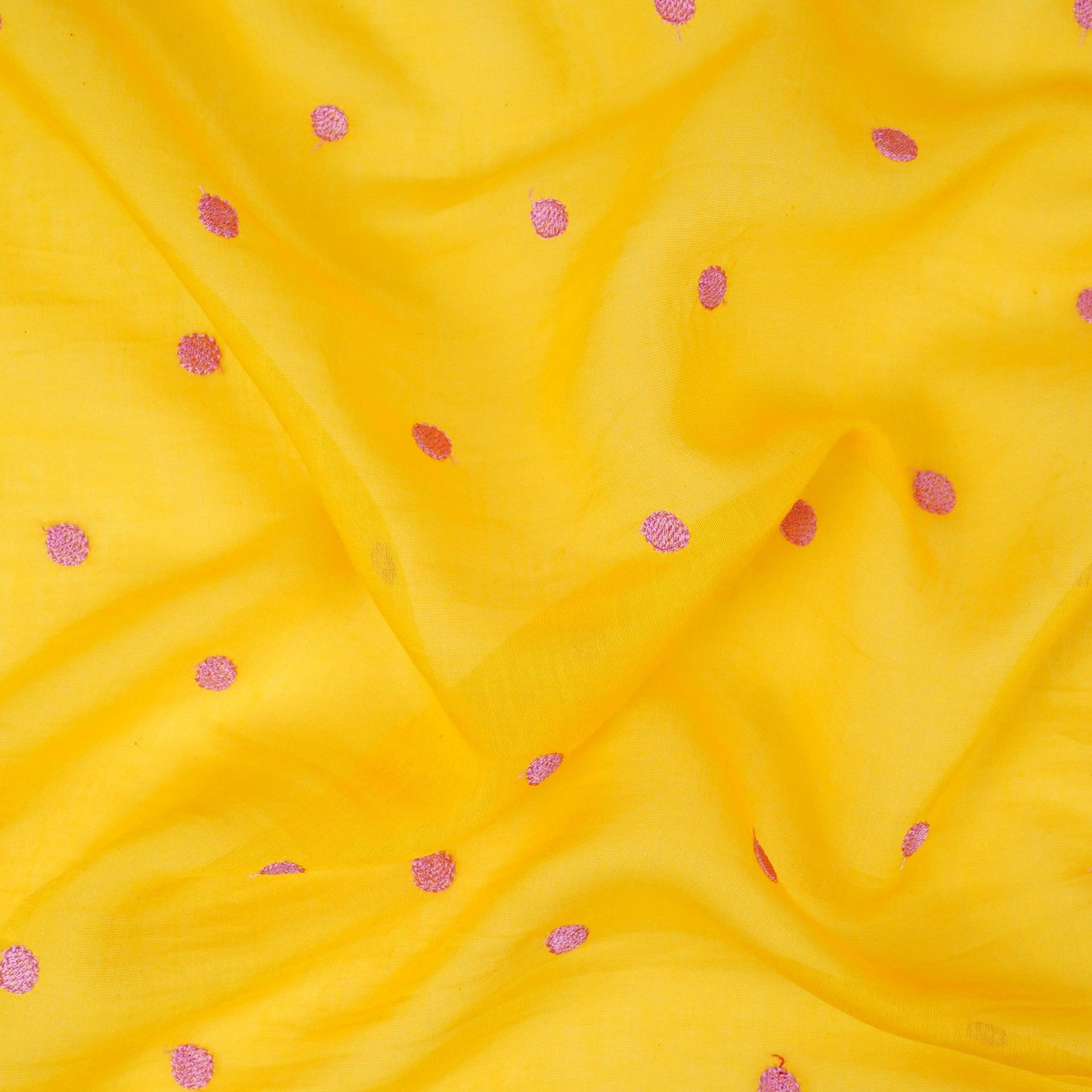 Mustard Yellow Buti embroidery Malai Chanderi Fabric SNTF-32228