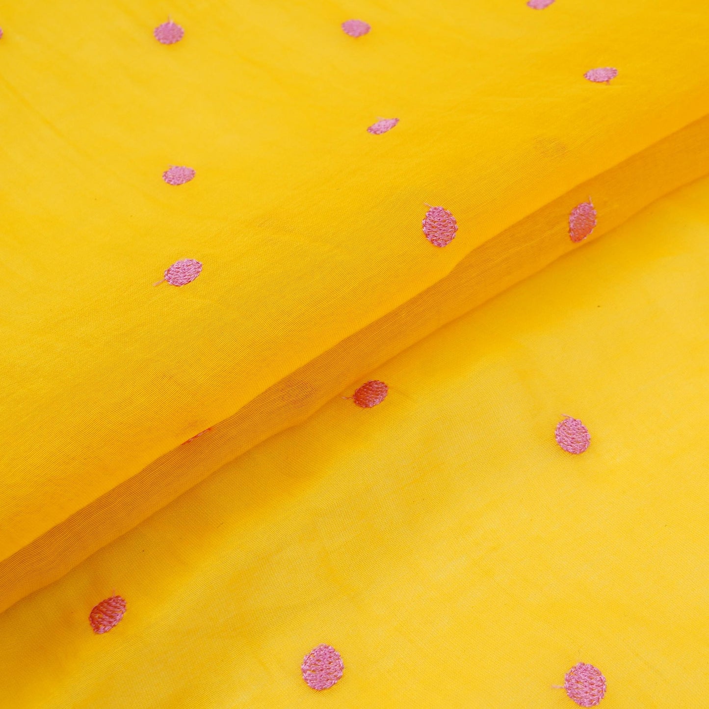 Mustard Yellow Buti embroidery Malai Chanderi Fabric SNTF-32228