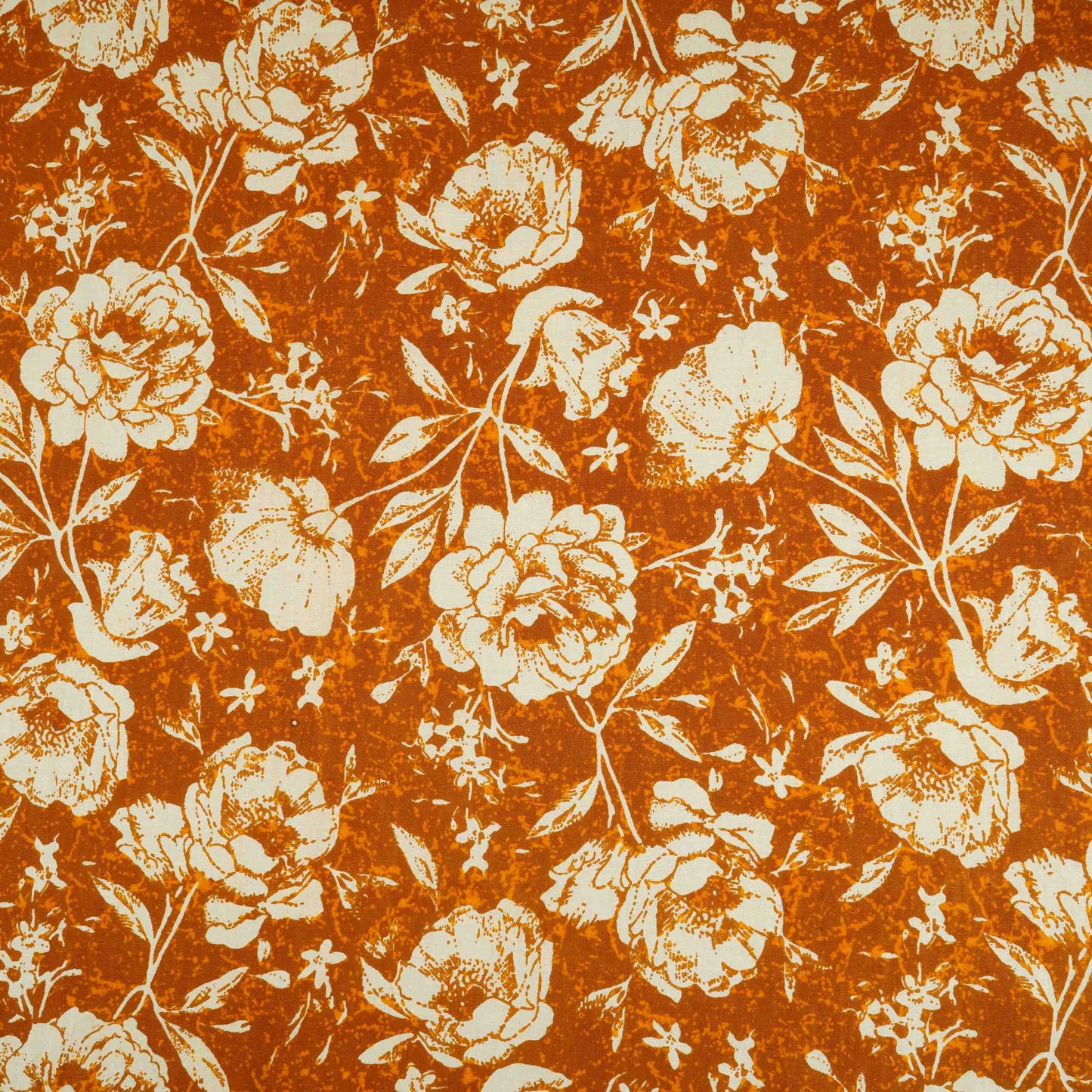 Rust Orange & White Floral Print Cotton Fabric OG-30313