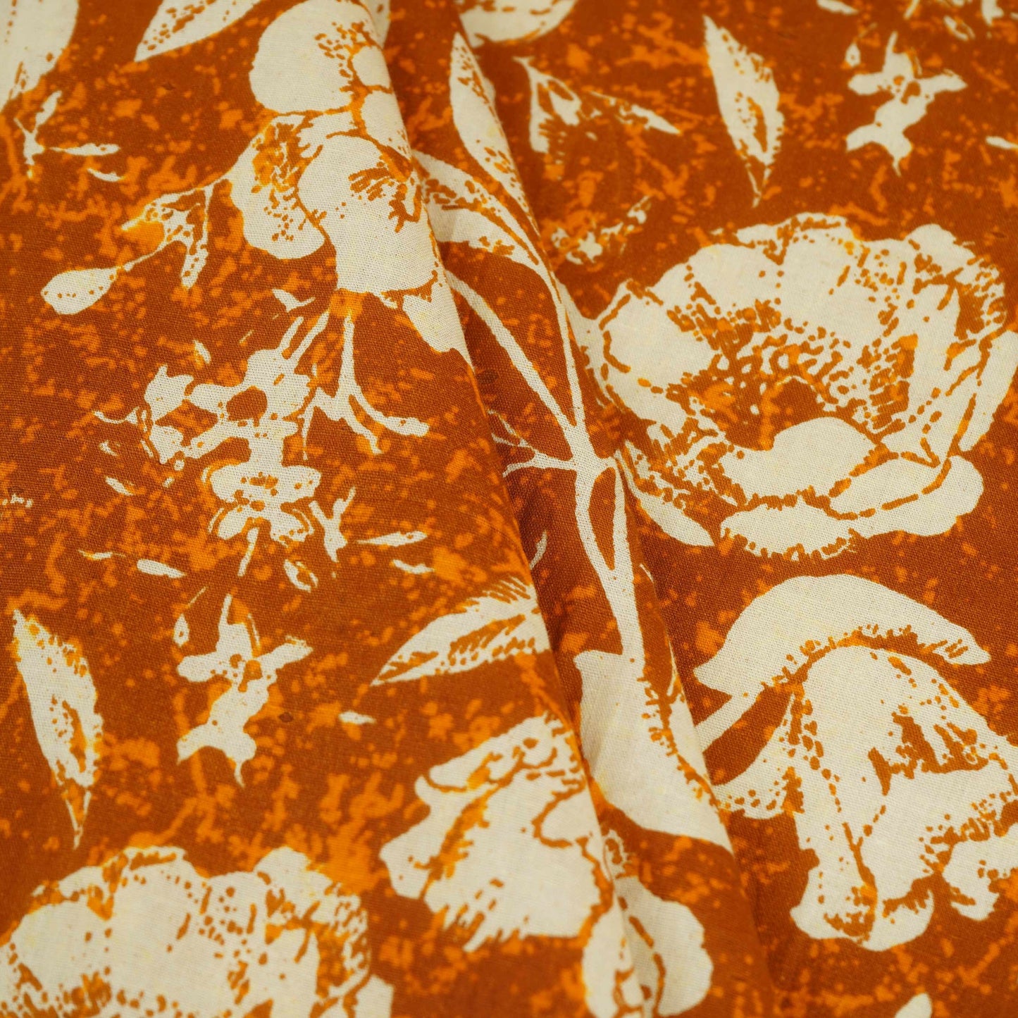Rust Orange & White Floral Print Cotton Fabric OG-30313