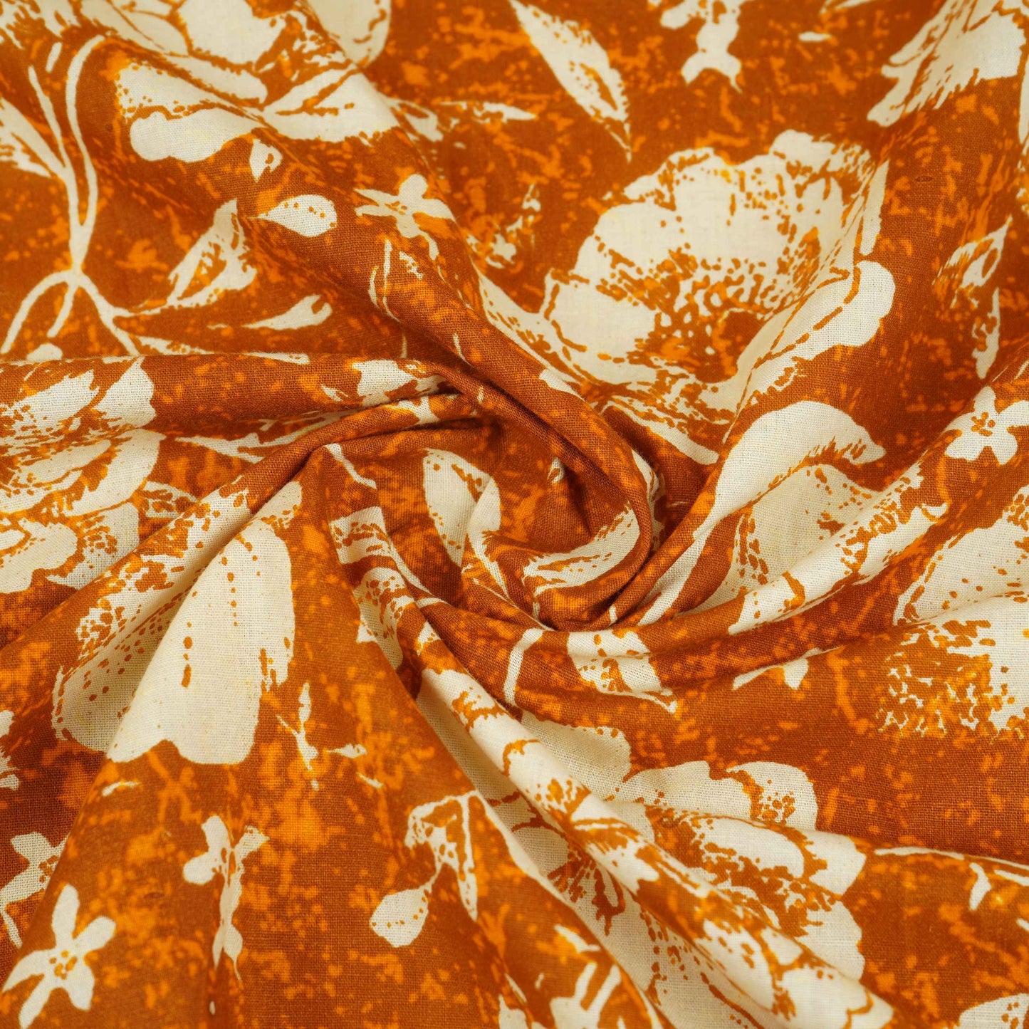 Rust Orange & White Floral Print Cotton Fabric OG-30313