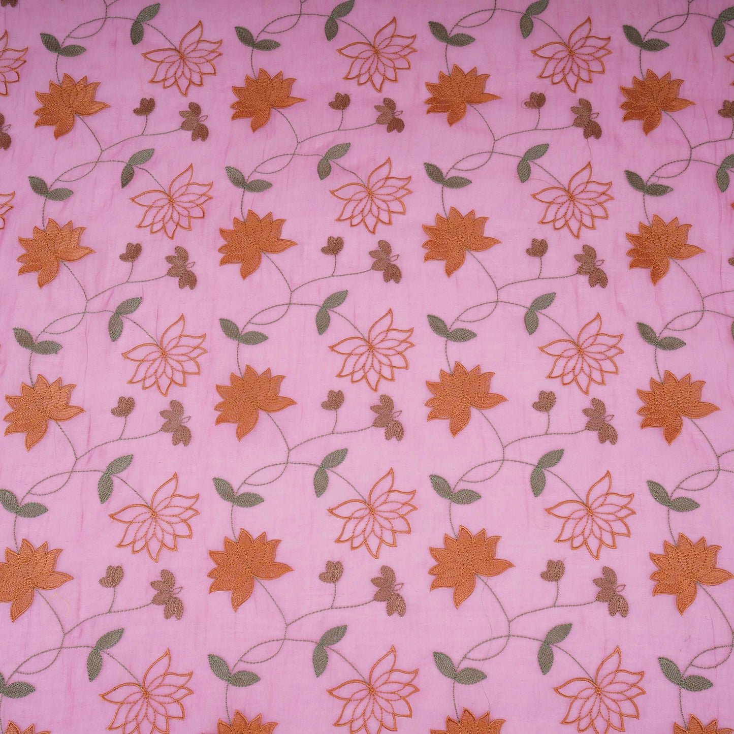Pink floral jaal embroidery Malai Chanderi Fabric SNTF-32229