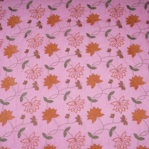 Pink floral jaal embroidery Malai Chanderi Fabric SNTF-32229 - TradeUNO