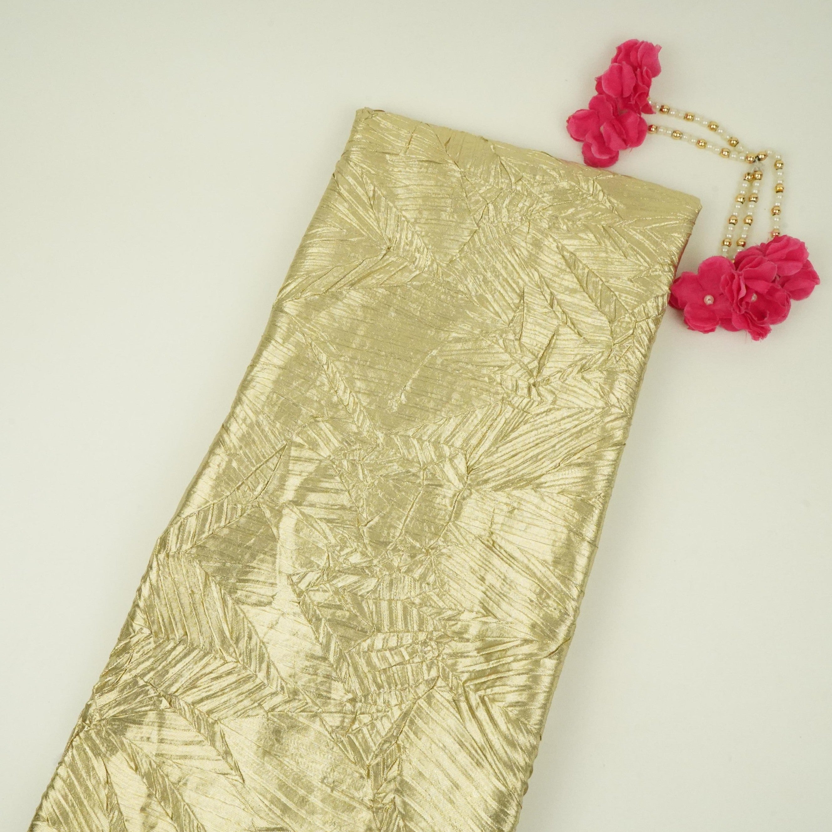Light Gold Solid Zari Crush Fabric VCL-32265 - TradeUNO