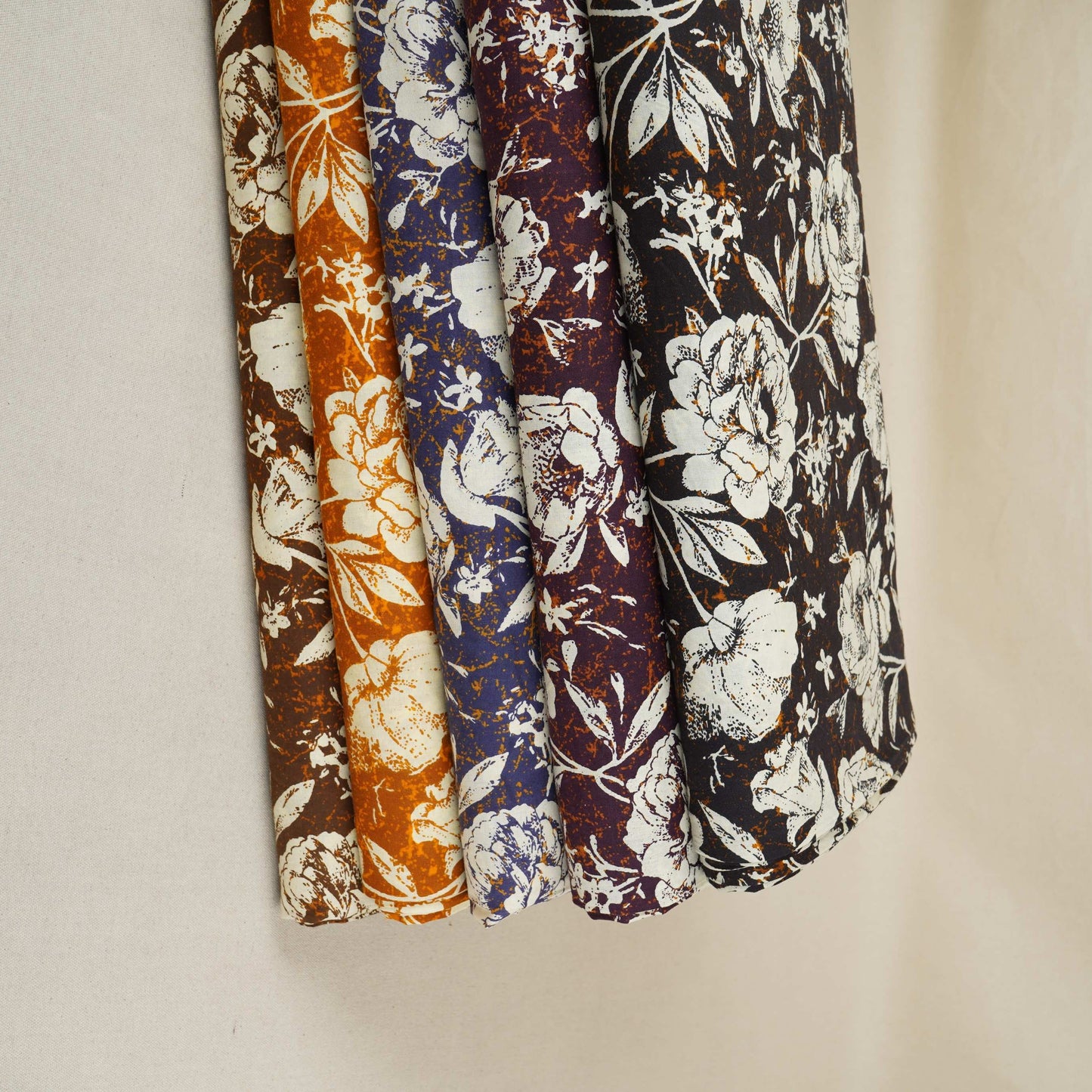 Rust Orange & White Floral Print Cotton Fabric OG-30313