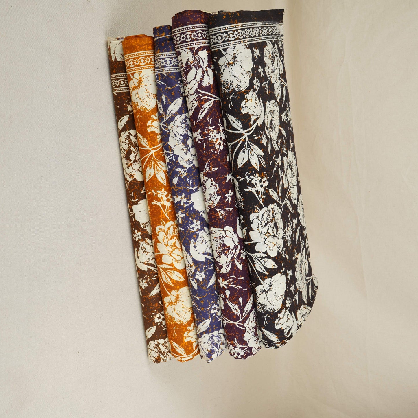 Rust Orange & White Floral Print Cotton Fabric OG-30313