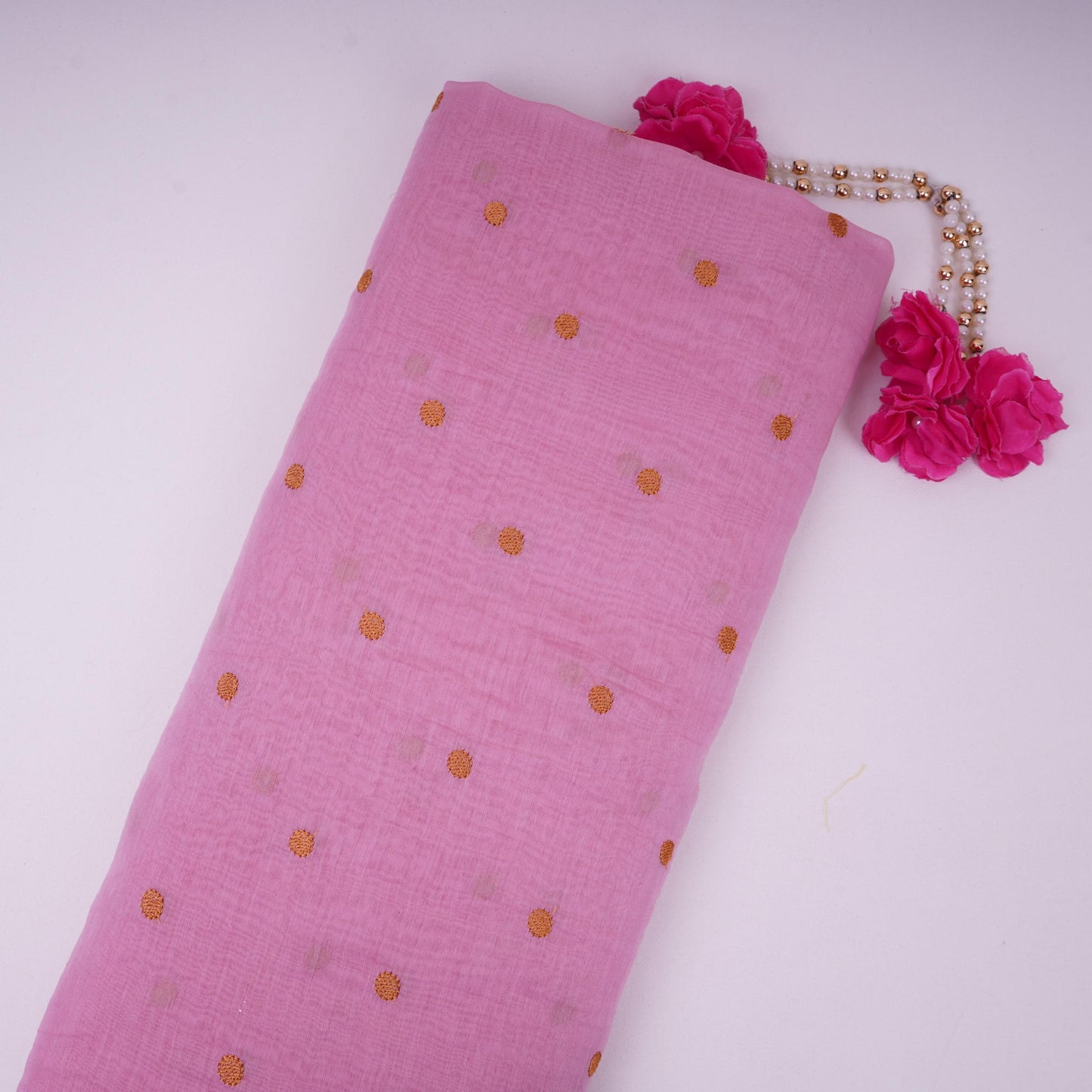 Pink Buti embroidery Malai Chanderi Fabric SNTF-32230