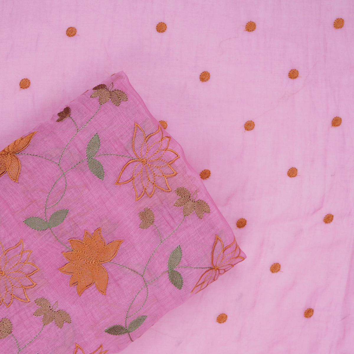Pink floral jaal embroidery Malai Chanderi Fabric SNTF-32229 - TradeUNO
