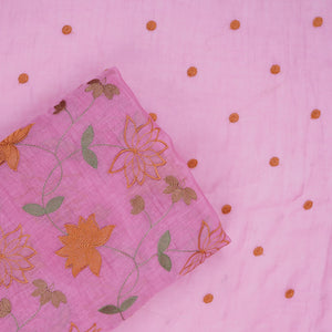 Pink floral jaal embroidery Malai Chanderi Fabric SNTF-32229 - TradeUNO