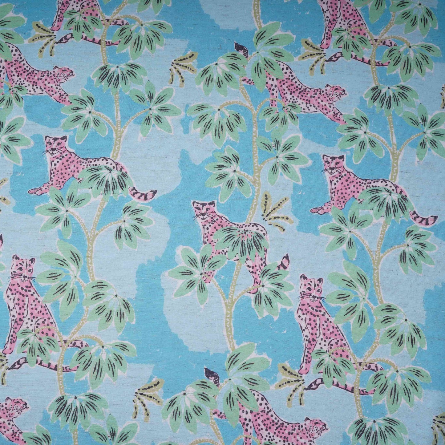 Sky Blue floral print Cotton Linen Fabric DE-32148