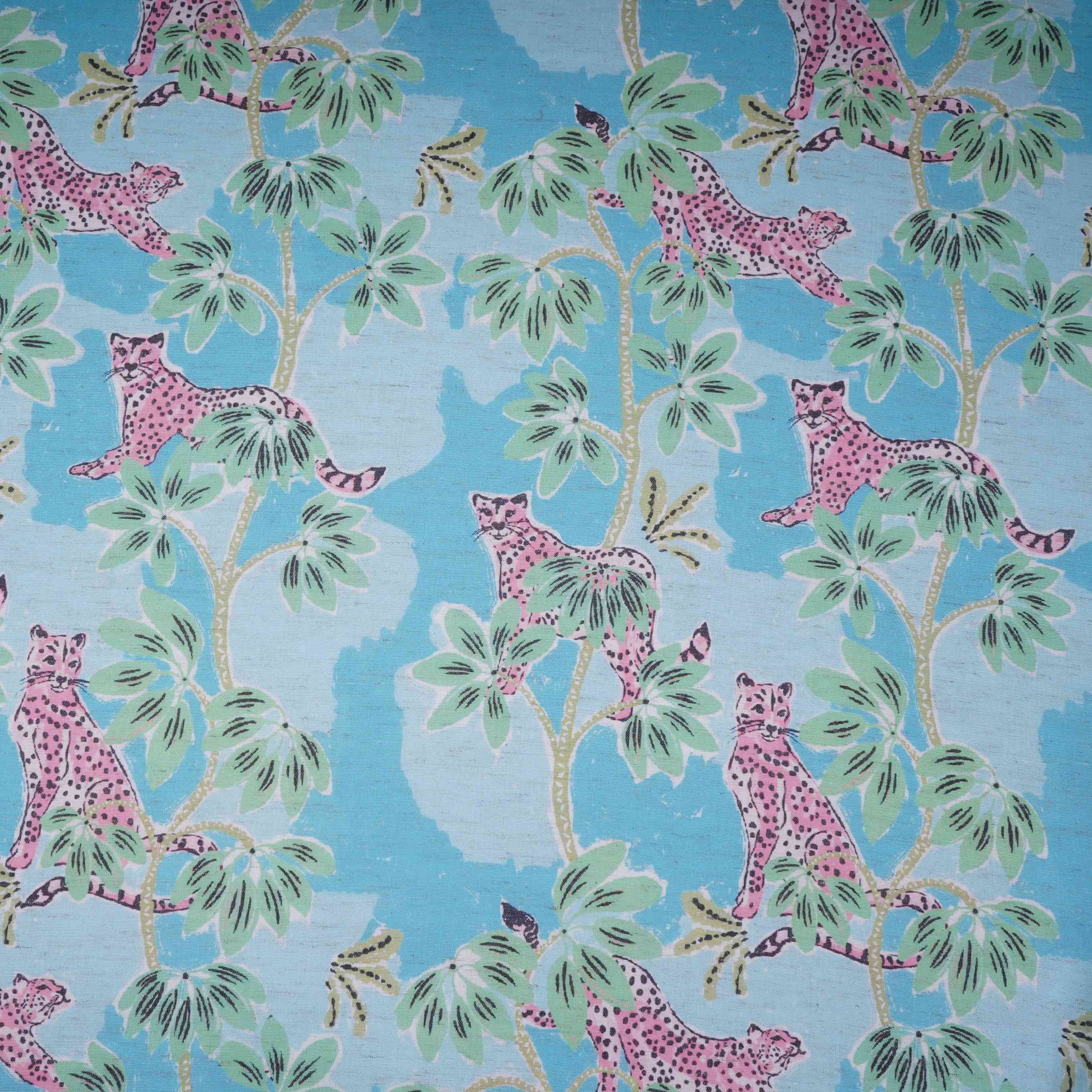 Sky Blue floral print Cotton Linen Fabric DE-32148 - TradeUNO